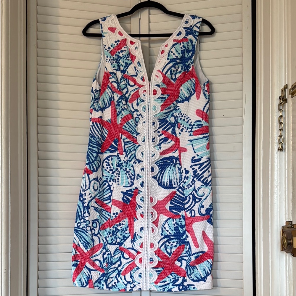 Lilly Pulitzer Blue and Pink V-Neck Sheath Mini Dress